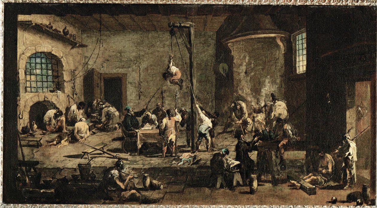 Scène au palais de justice ... (huile sur toile) - Alessandro Magnasco