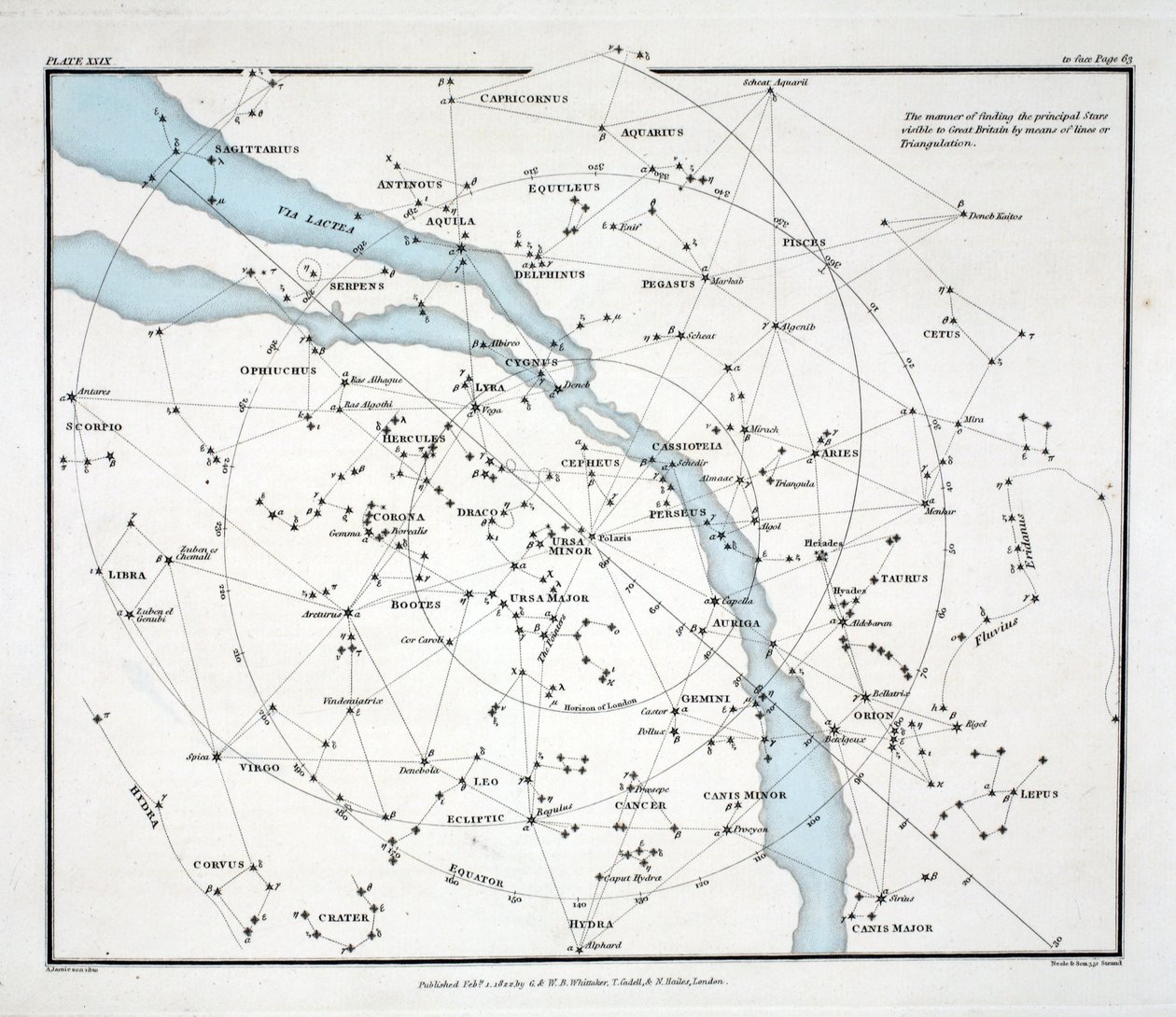 Carte montrant les principales étoiles visibles en Grande-Bretagne (Planche XXIX), tirée de 