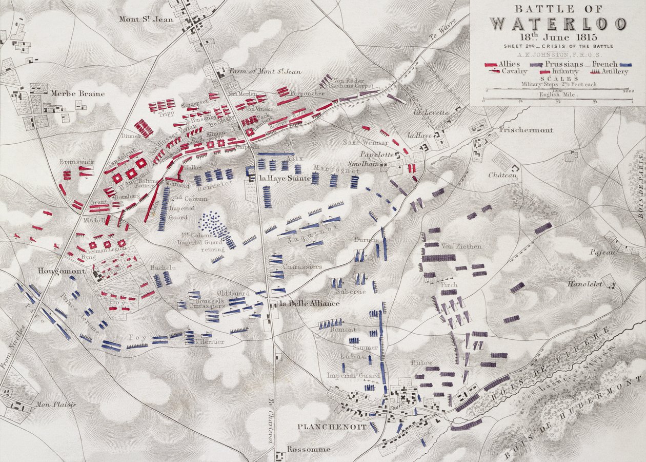 Bataille de Waterloo, 18 juin 1815, Feuille 2, Crise de la bataille - Alexander Keith Johnston