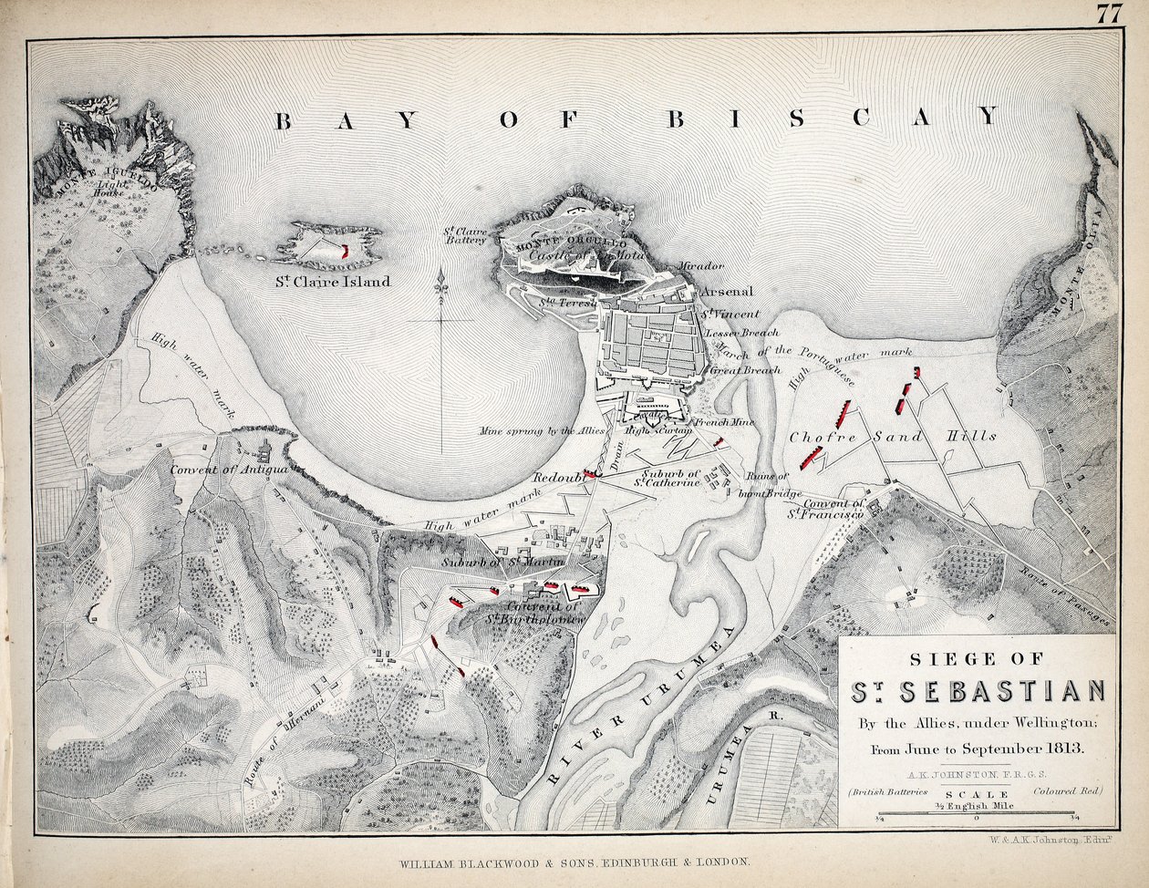 Carte du siège de Saint-Sébastien, publiée par William Blackwood and Sons, Édimbourg et Londres, 1848 - Alexander Keith Johnston