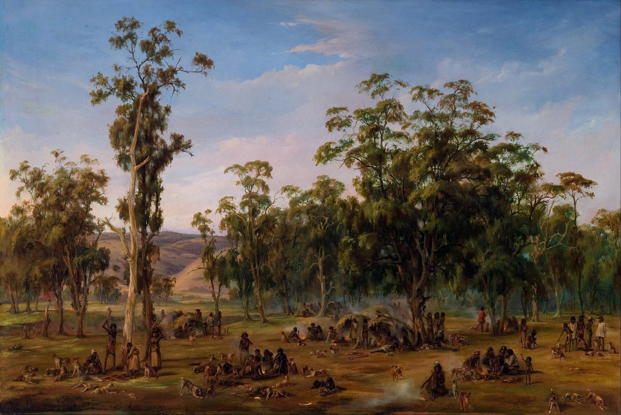 Un campement aborigène, près des contreforts d