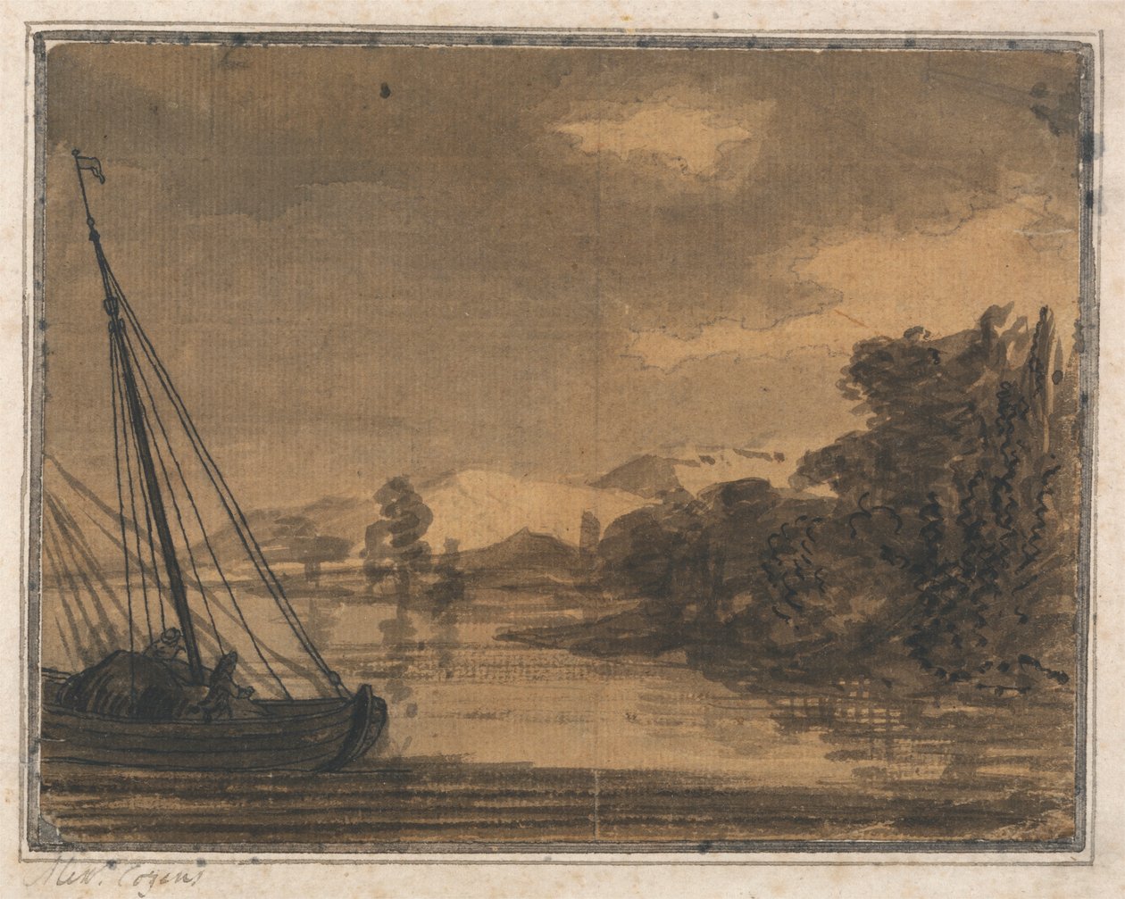 Rivière et bateau - Alexander Cozens