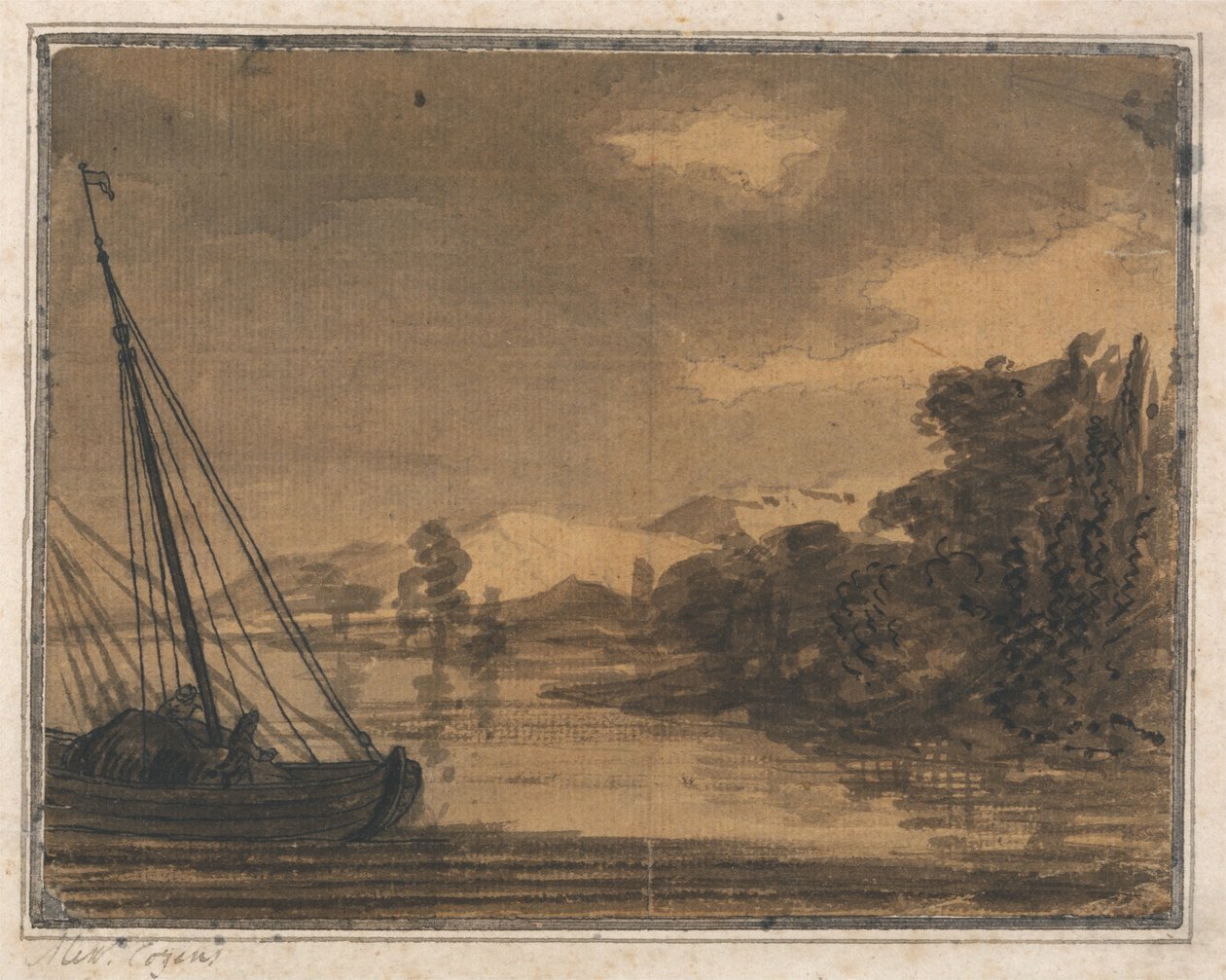 Rivière et bateau - Alexander Cozens