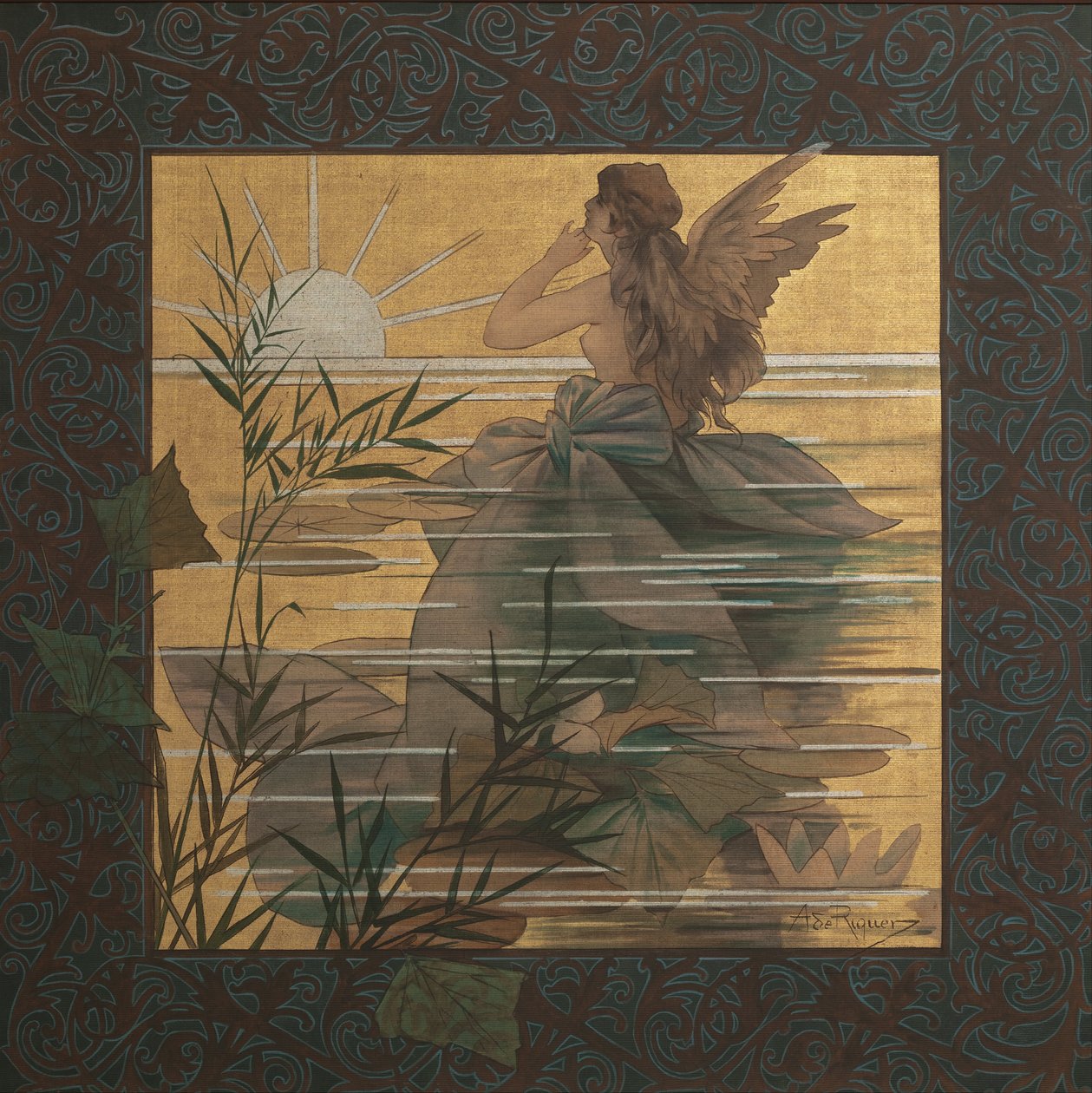 Composition avec nymphe ailée au lever du soleil - Alexandre de Riquer