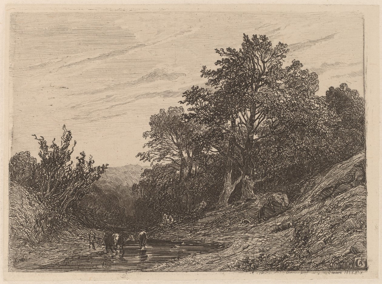 Troupeau dans un Ruisseau - Alexandre Calame