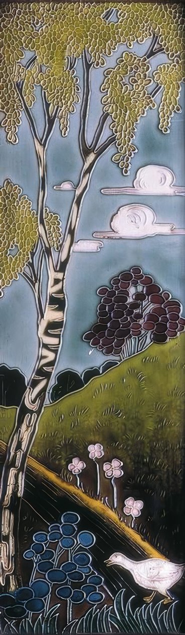 Émail moderniste. Détail canard et arbres. - Alexandre de Riquer