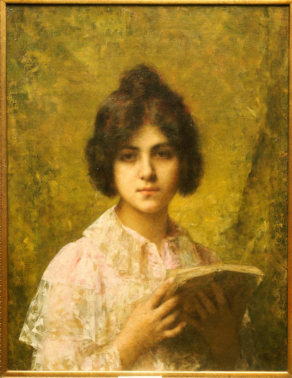 Jeune femme tenant un livre - Alexei Alexevich Harlamoff