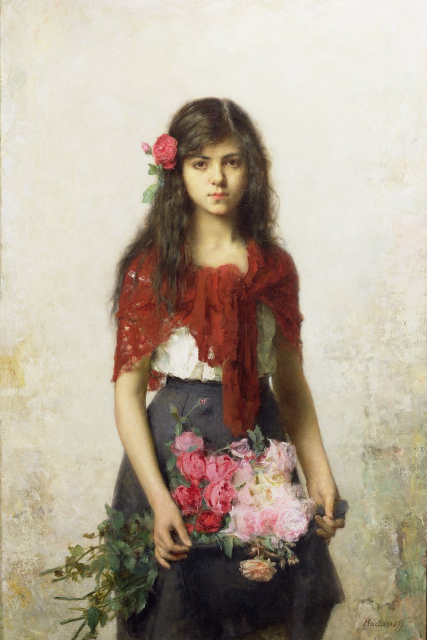 Jeune fille avec des fleurs - Alexei Alexevich Harlamoff