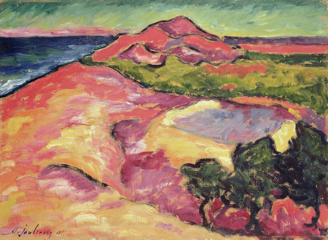 Scène côtière avec colline rouge - Alexej von Jawlensky