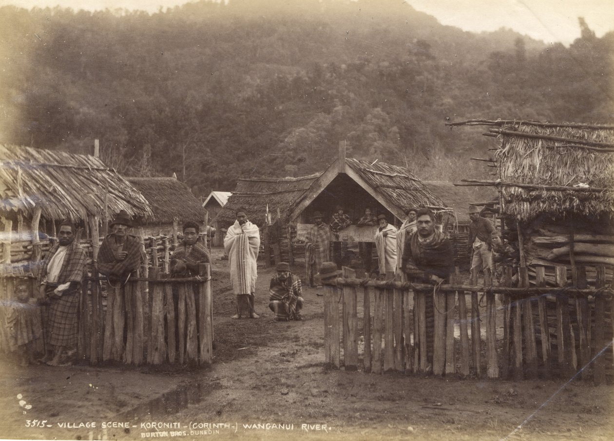 Scène de village - Koroniti (Corinthe) rivière Wanganui, 7 mai 1885 - Alfred Burton