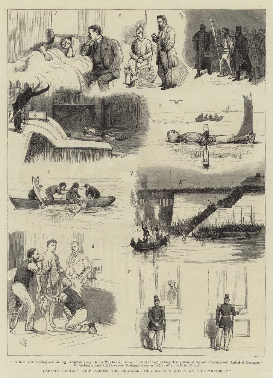 Le voyage du capitaine Boyton à travers la Manche, notes de notre artiste sur le Rambler - Alfred Chantrey Corbould