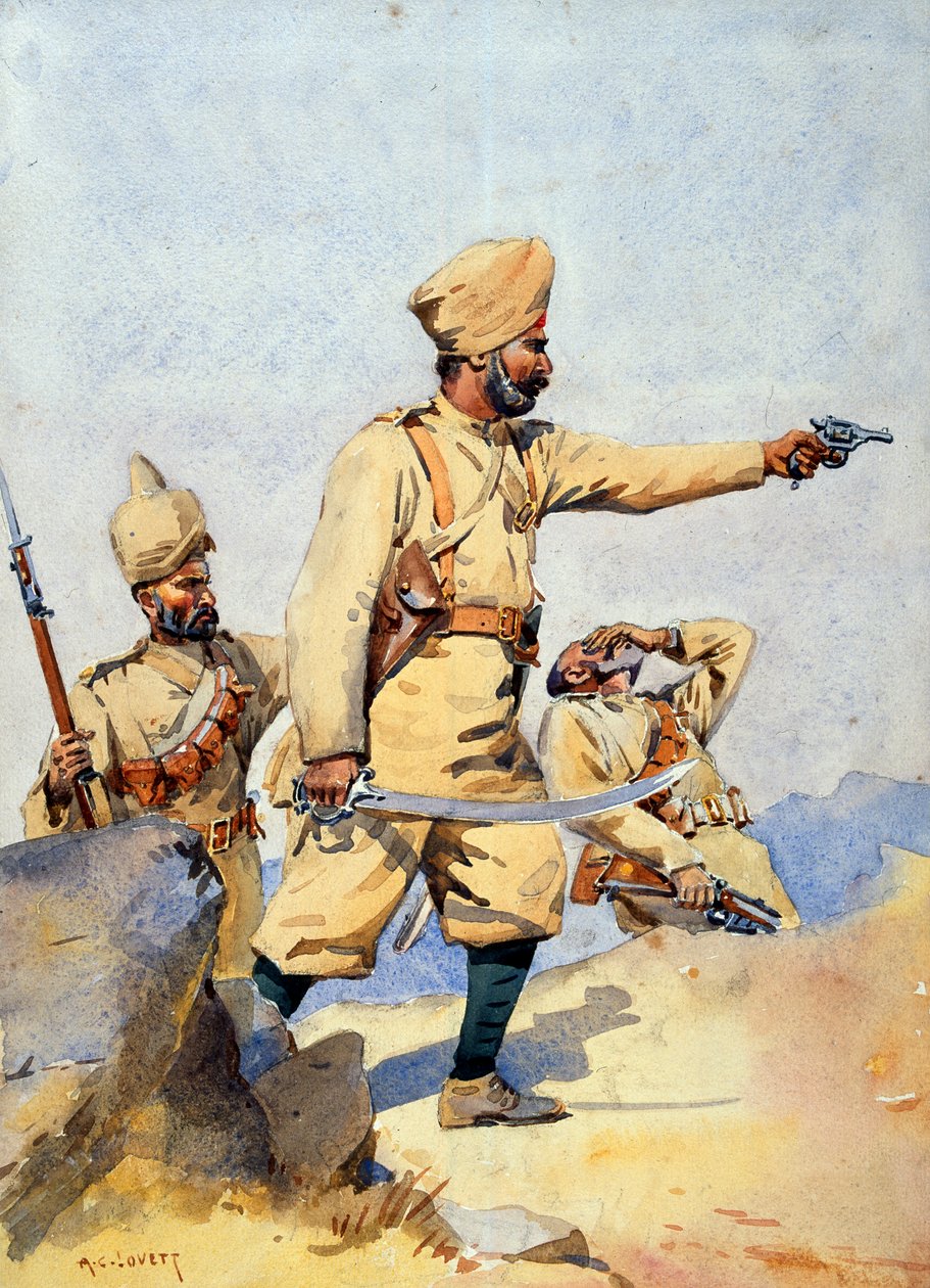 Soldats des 24e Punjabis Malikdin Khel (Afridi) et Subadar, Jay Sikh, illustration pour 