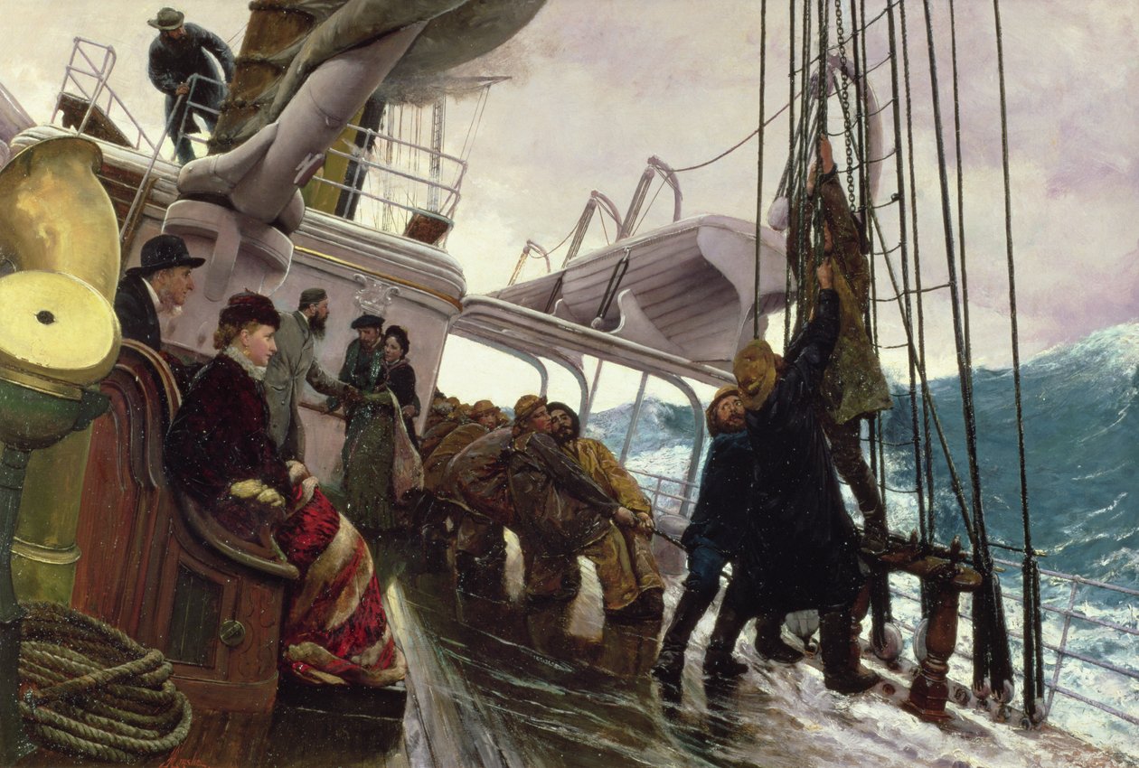 Attacher la voile après une tempête, 1881 - Alfred Edward Emslie