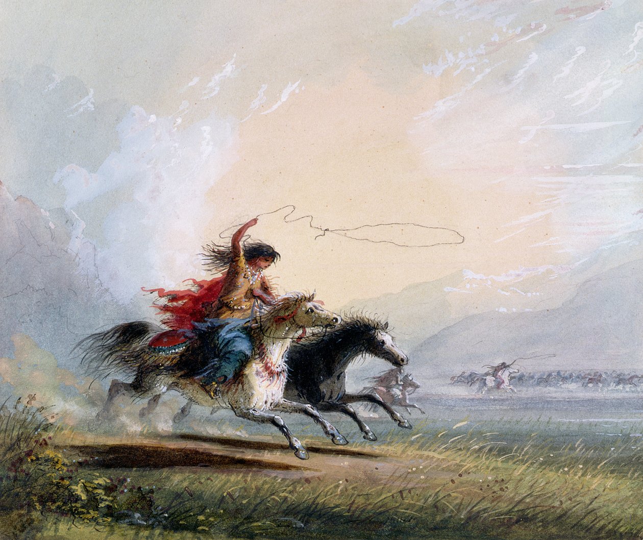 Femme Shoshone attrapant un cheval, 1837 - Alfred Jacob Miller