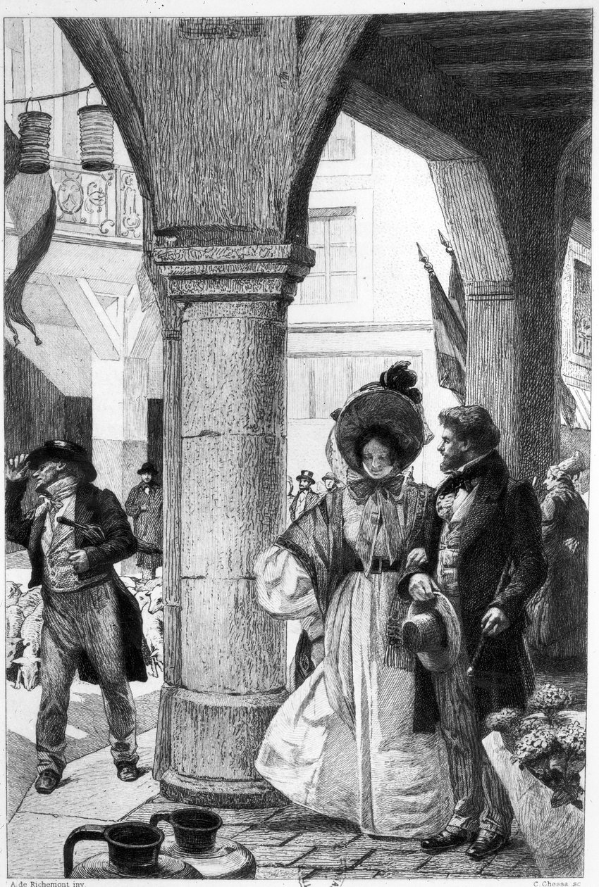 Emma Bovary marchant avec un compagnon de 