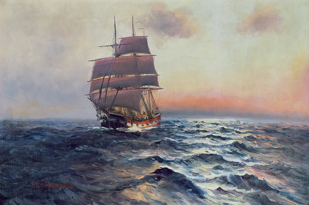 Navire à voile en mer, c.1910 - Alfred Serenius Jensen