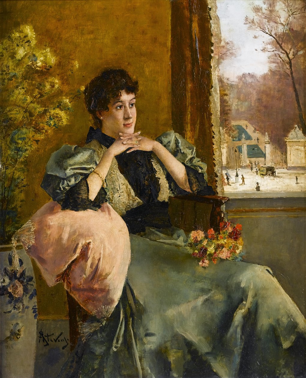 Femme pensive près d