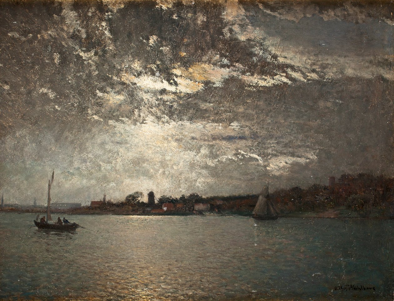 Ambiance au clair de lune, entrée de Stockholm - Alfred Wahlberg