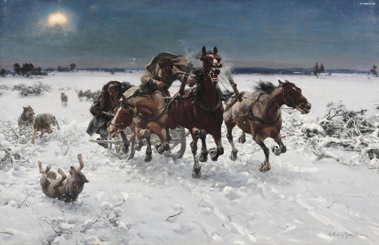 Loups chassant - Alfred von Wierusz Kowalski