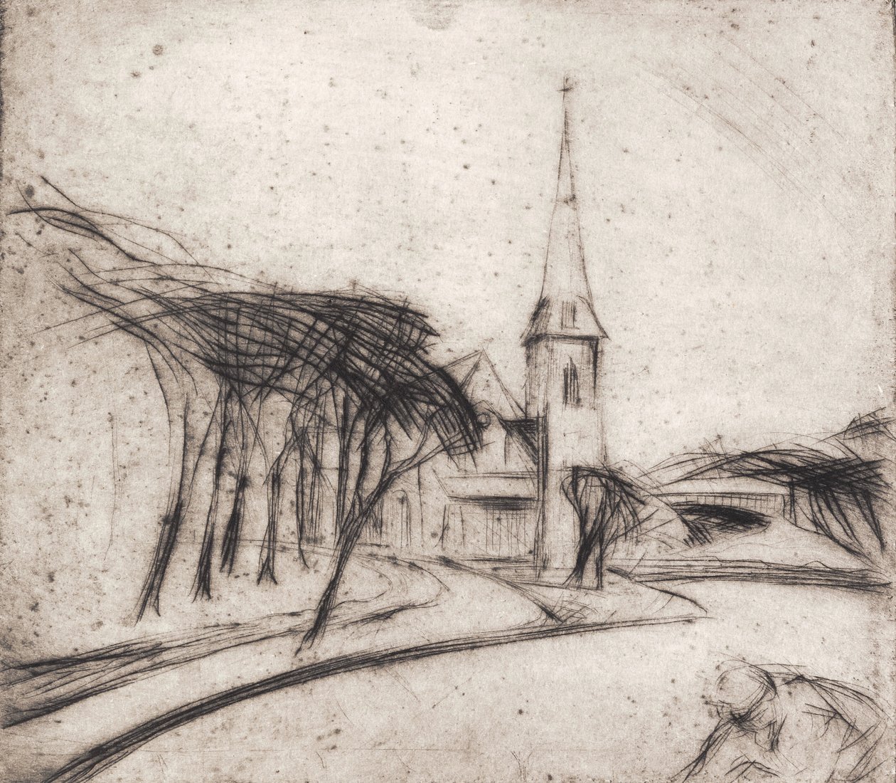 Chemin avec église - Alfred Simonsen