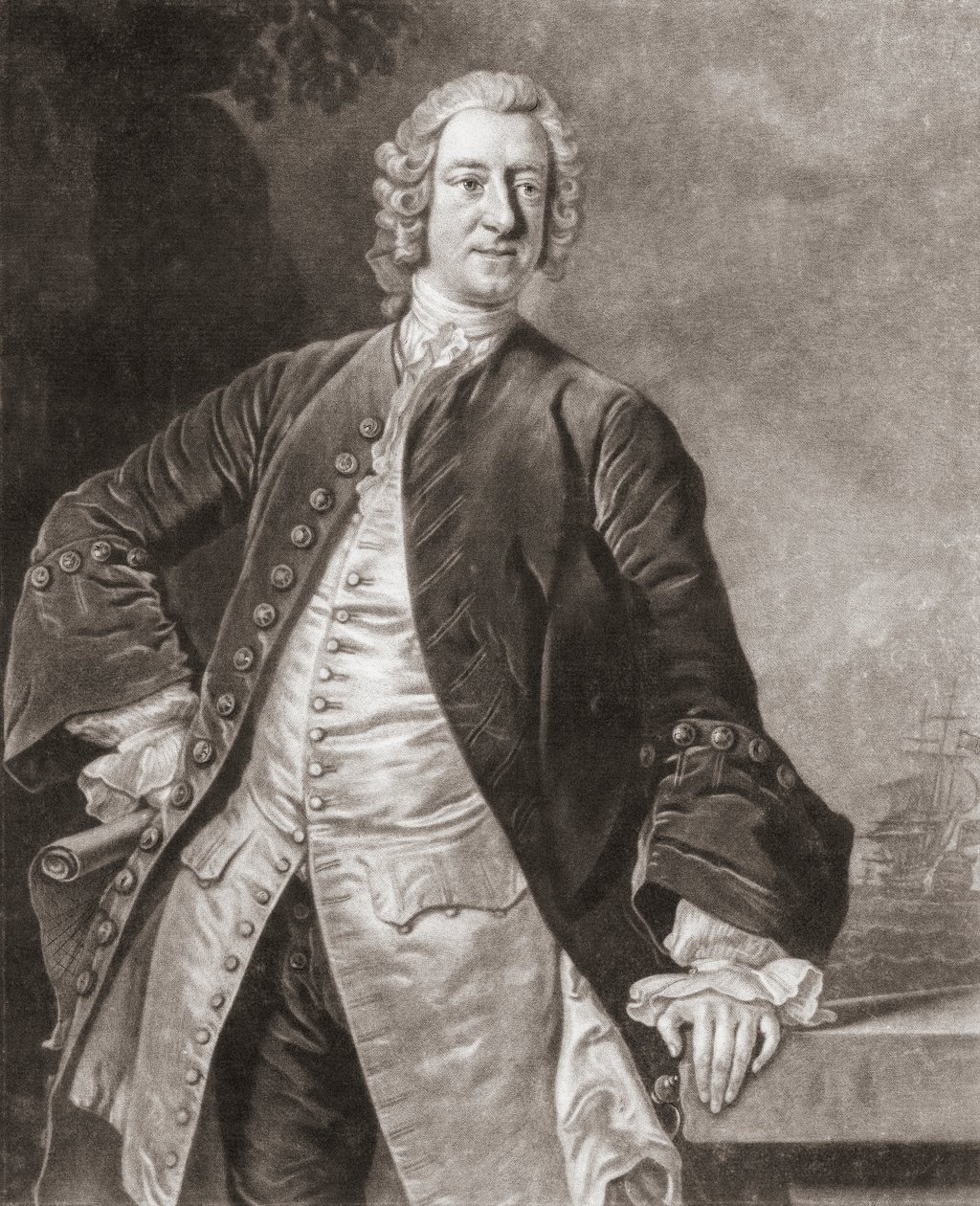 Amiral Edward Boscawen. Portrait. - Allan (after) Ramsay
