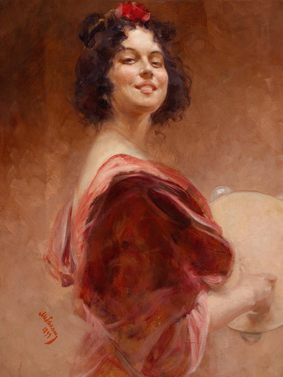French : Tzigane avec tambourin - Alois Hans Schram