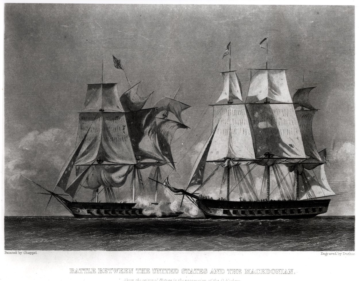 Bataille entre les États-Unis et le Macédonien, 30 octobre 1812, gravée par Duthie - Alonzo Chappel