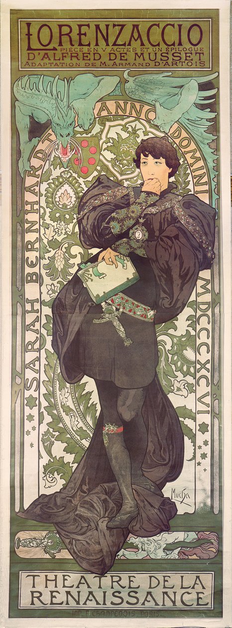 Lorenzaccio, avec Sarah Bernhardt, au Théâtre de la Renaissance (affiche), 1896 (lithographie) - Alphonse Mucha