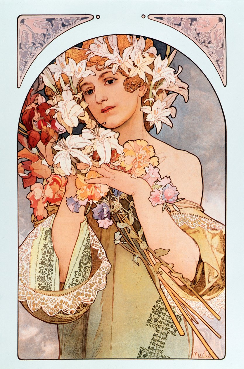 Affiche par Alphonse Mucha intitulée « La fleur » - Alphonse Mucha