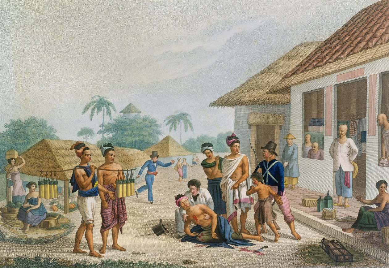Vue du bazar à Coupang, Timor, de 