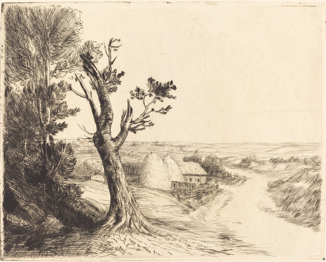 Paysage avec des meules de foin - Alphonse Legros