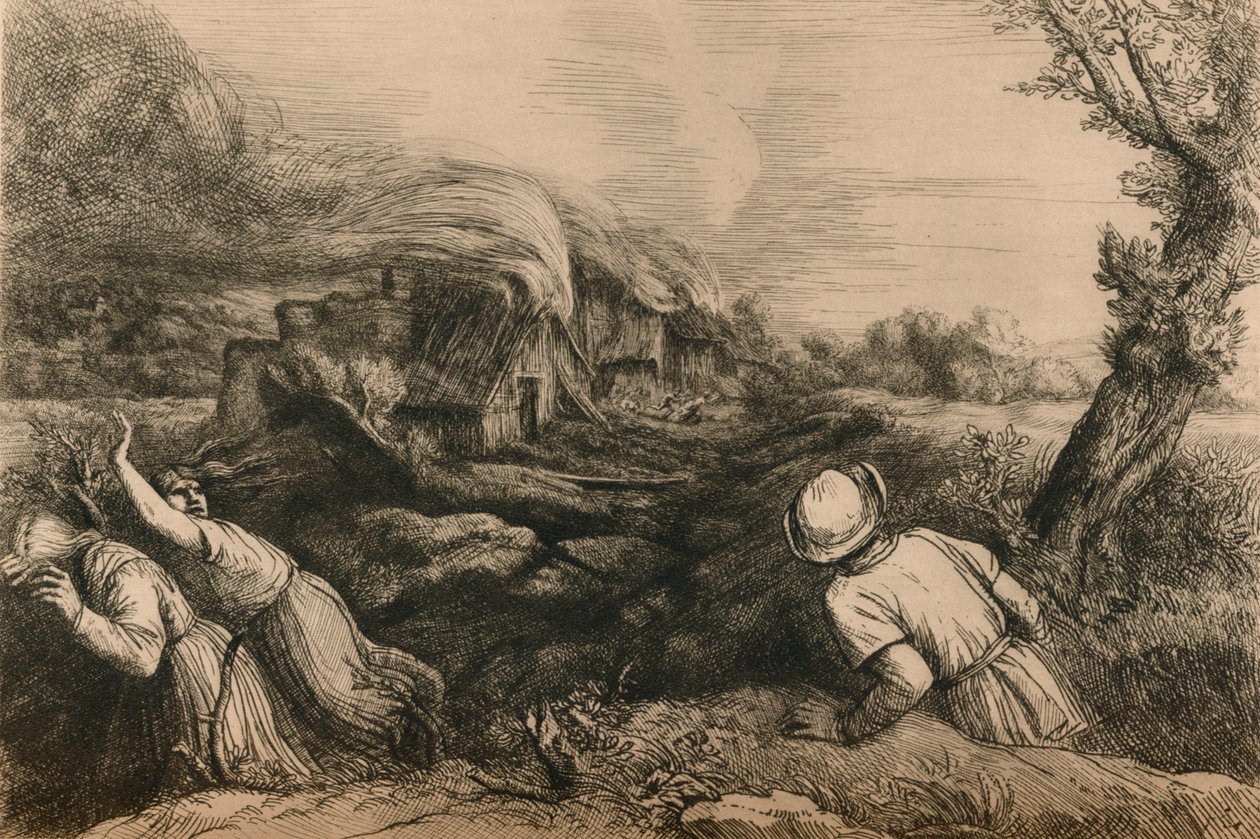 Le village en flammes, vers 1880 - Alphonse Legros