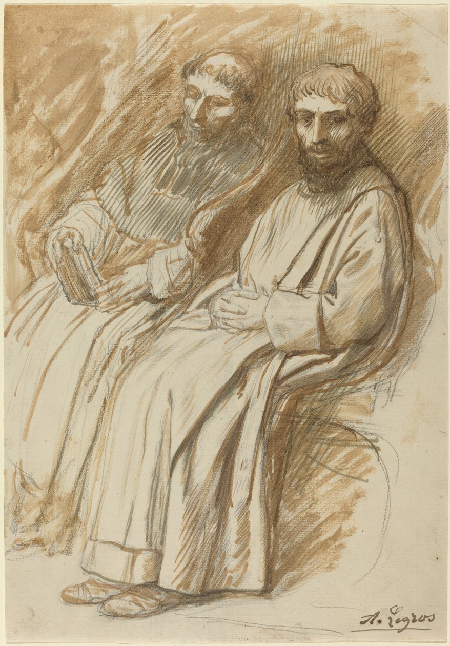 Deux moines assis dans une église - Alphonse Legros