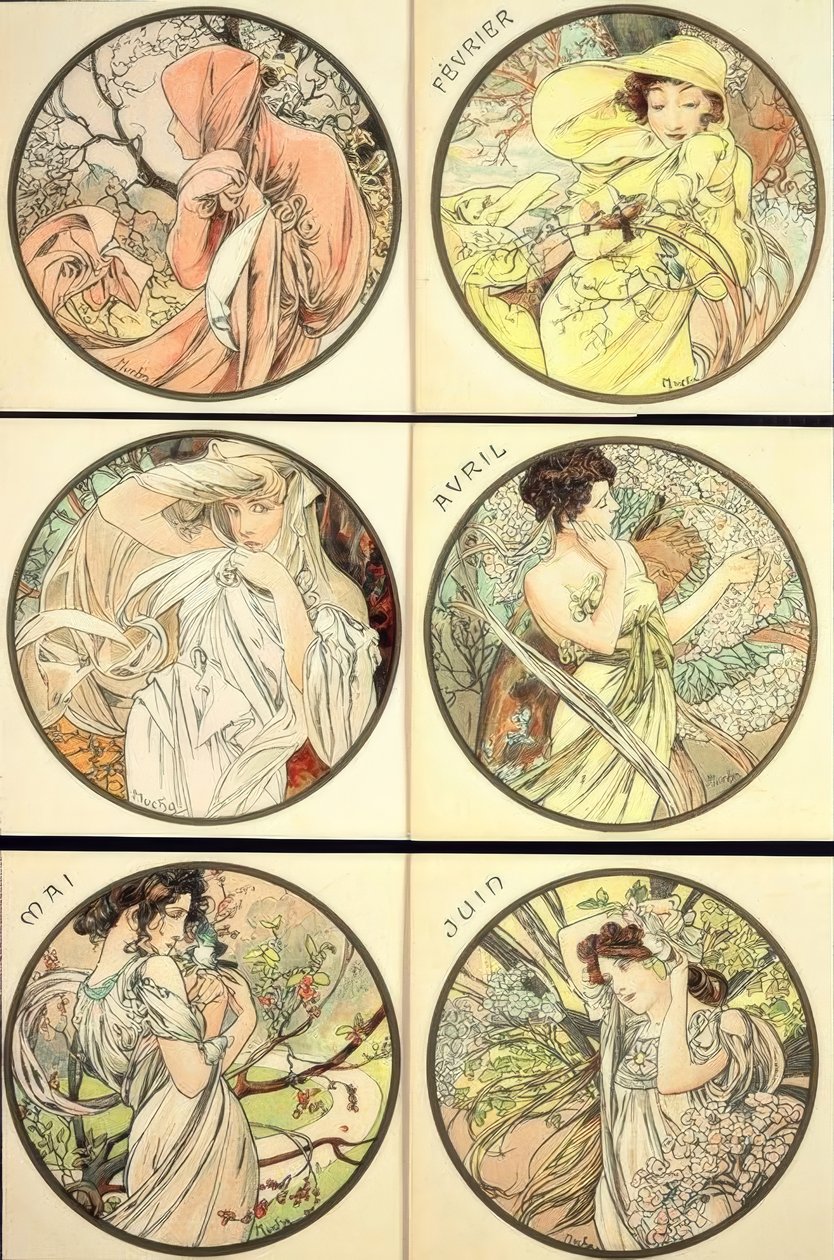 Januar / Februar / März / April / Mai / Juni - Alphonse Mucha
