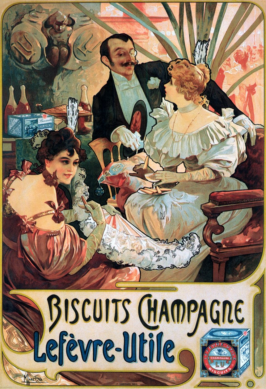 Affiche publicitaire pour Biscuits Champagne Lefèvre-Utile - Alphonse Mucha