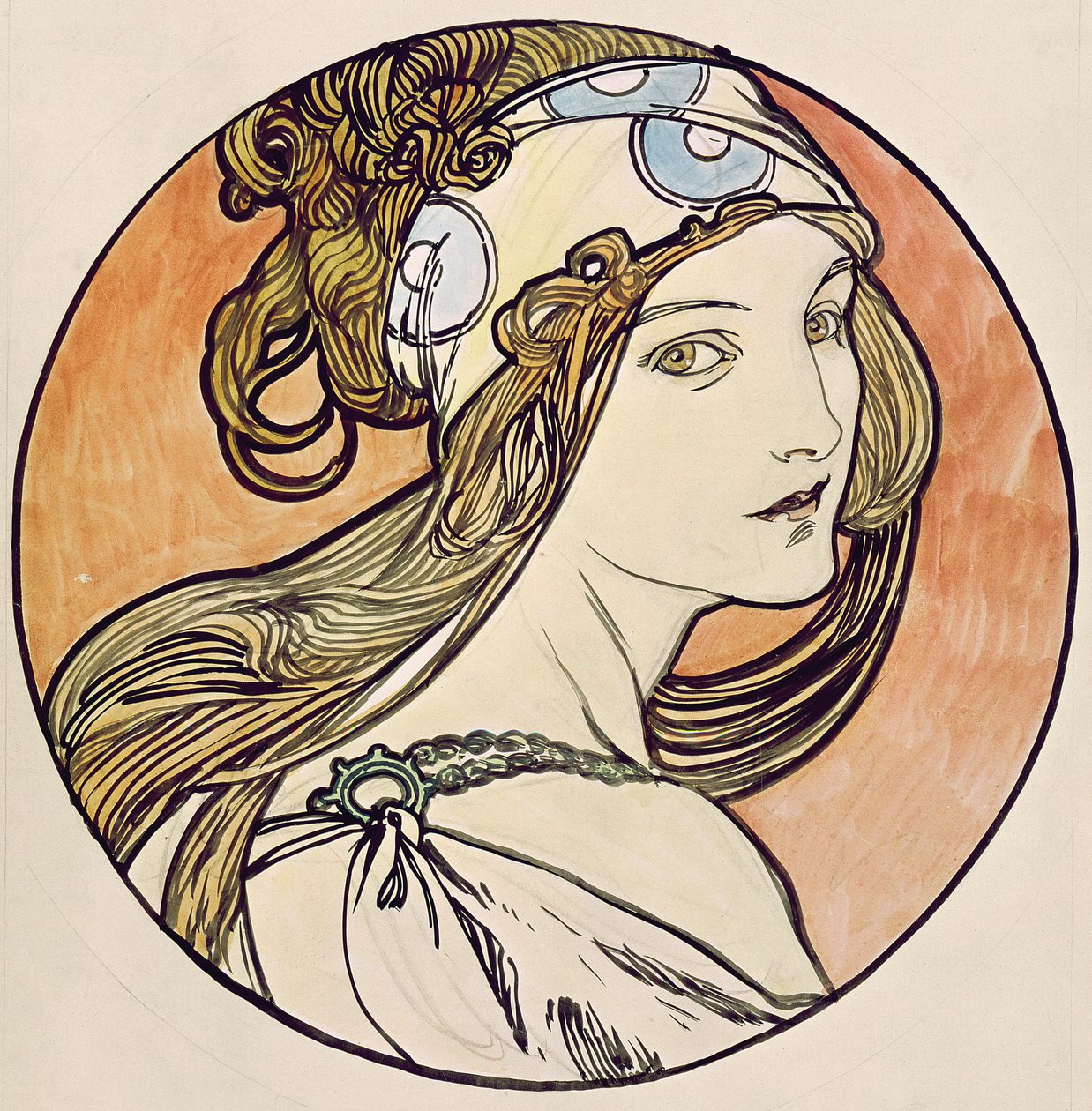 Femme avec un foulard - Alphonse Mucha
