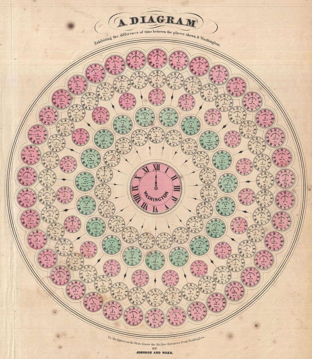 Diagramme montrant la différence de temps entre les lieux indiqués et Washington - Alvin Jewett Johnson