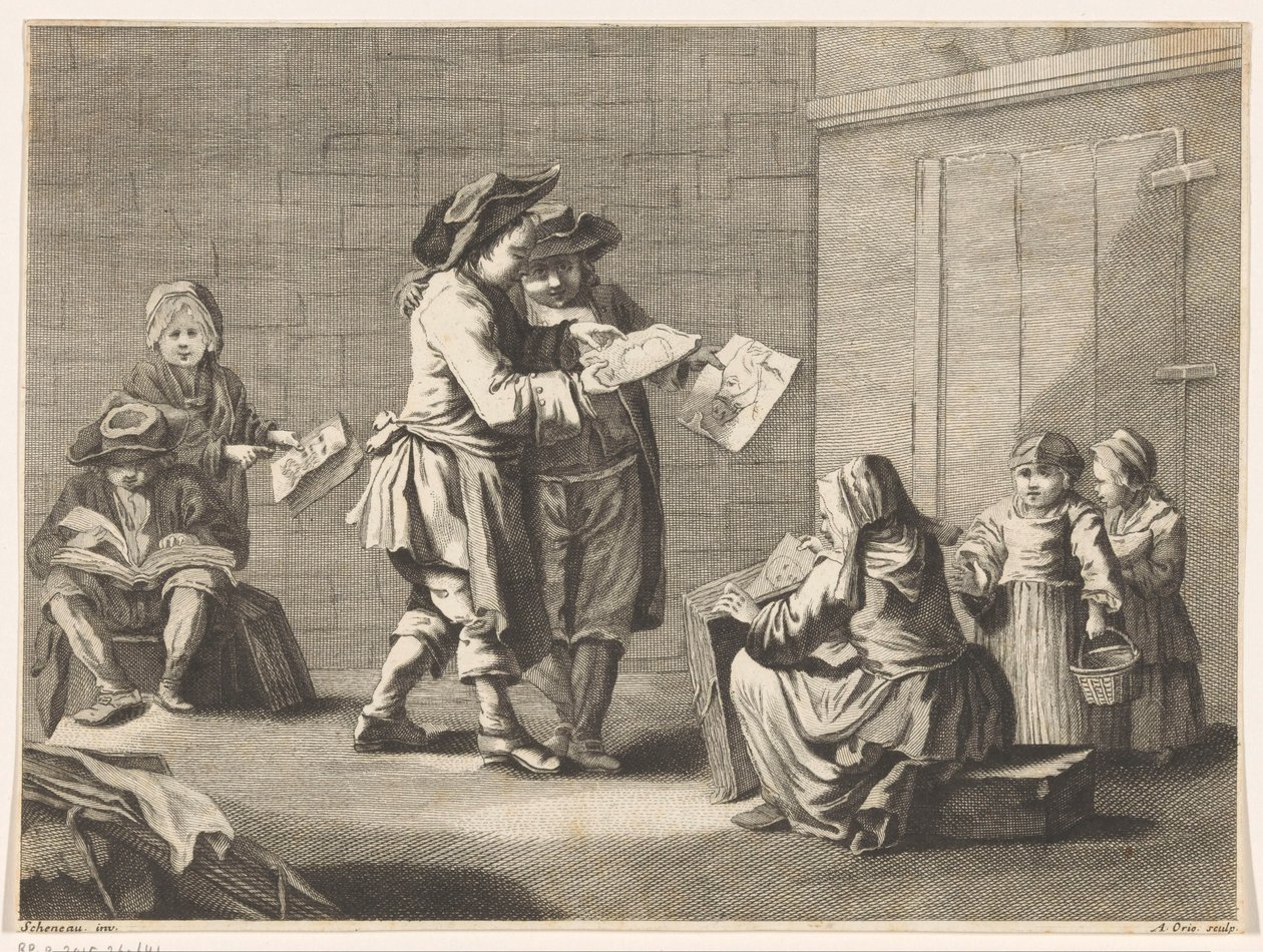 Cinq hommes et femmes regardant des estampes - Ambrogio Orio
