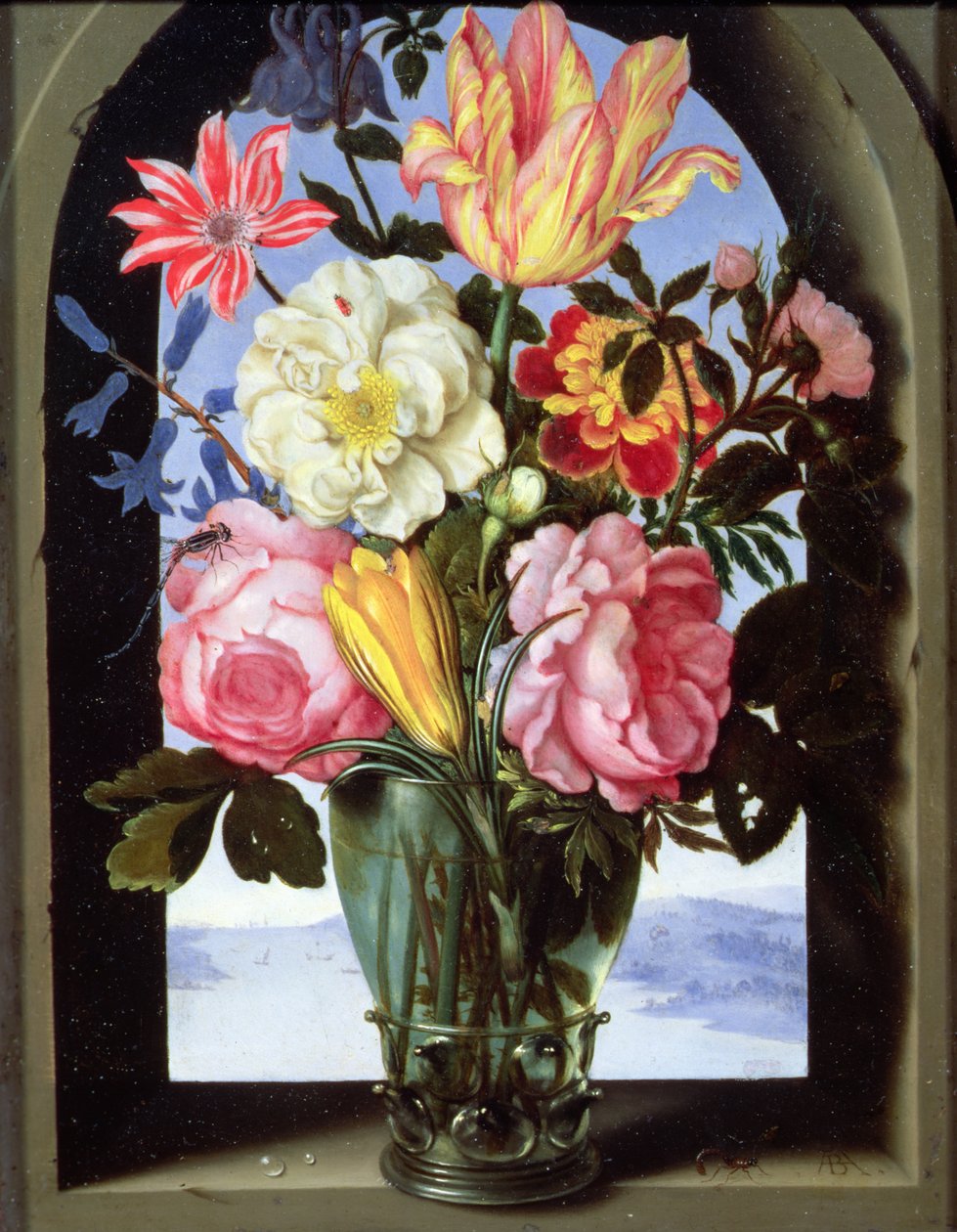 Nature morte de fleurs dans un verre à boire - Ambrosius the Elder Bosschaert