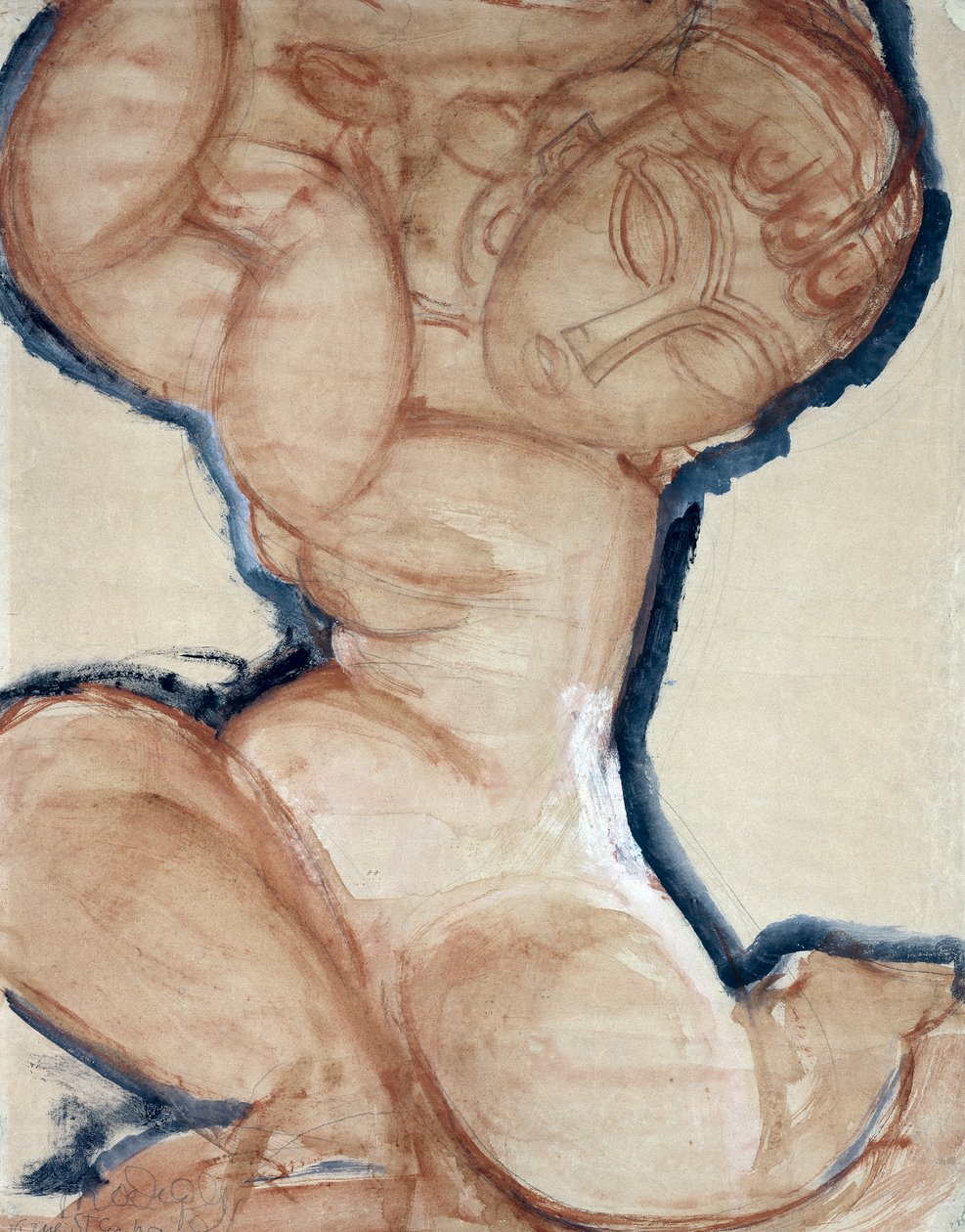 Caryatide rose avec une bordure bleue, c.1913 - Amedeo Modigliani