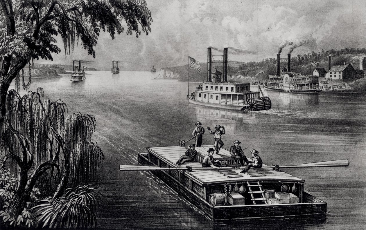 Descente du fleuve, publié par Currier et Ives, 1870 - American School