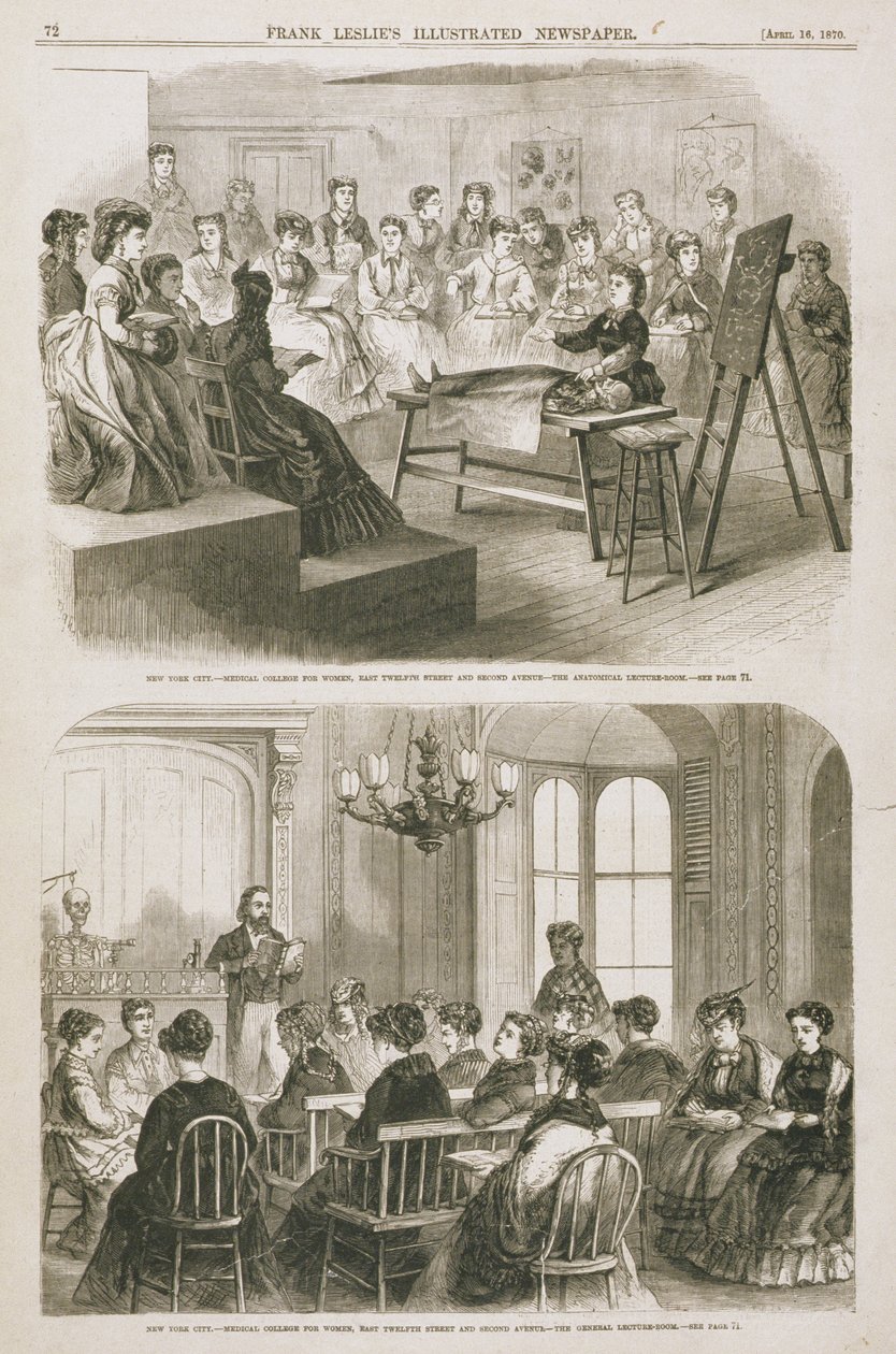 Étudiantes en médecine assistant à une conférence, 1870 - American School