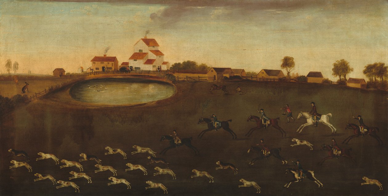 Scène de chasse avec un étang - American 18th Century