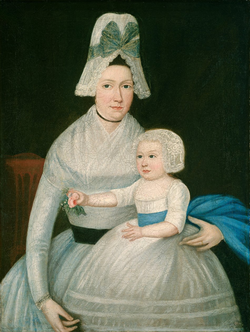 Mère et Enfant en Blanc - American 18th Century