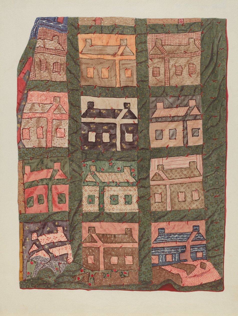 Couverture en Patchwork de Cabane en Rondins - American 20th Century