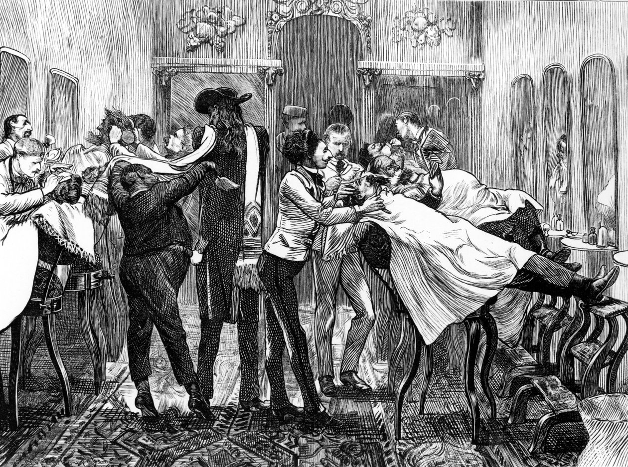Salon de coiffure à New York, 1870 - American School