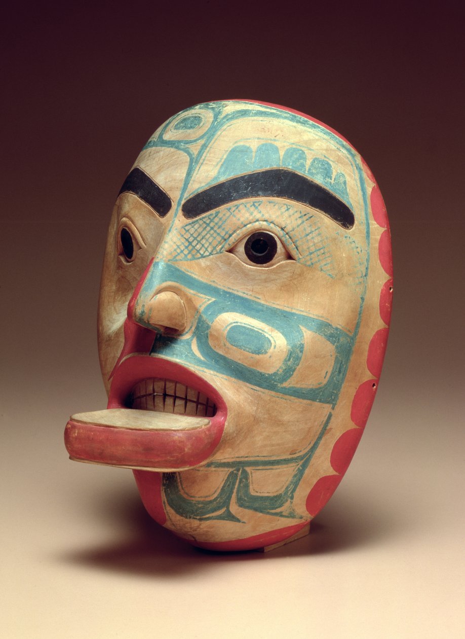Masque à visage humain, vers 1820 (bois peint) - American School