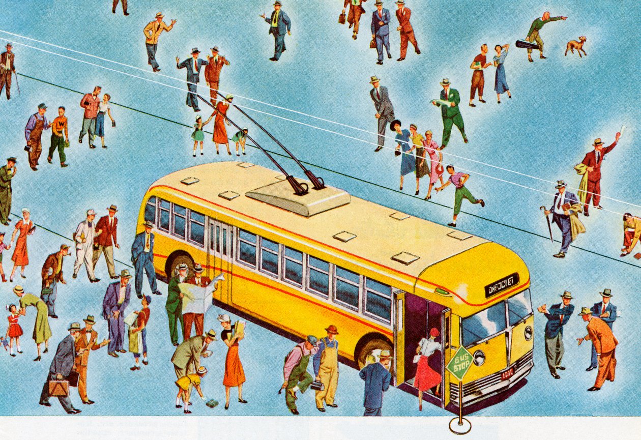 Piétons Montant dans un Bus de Ville - American School