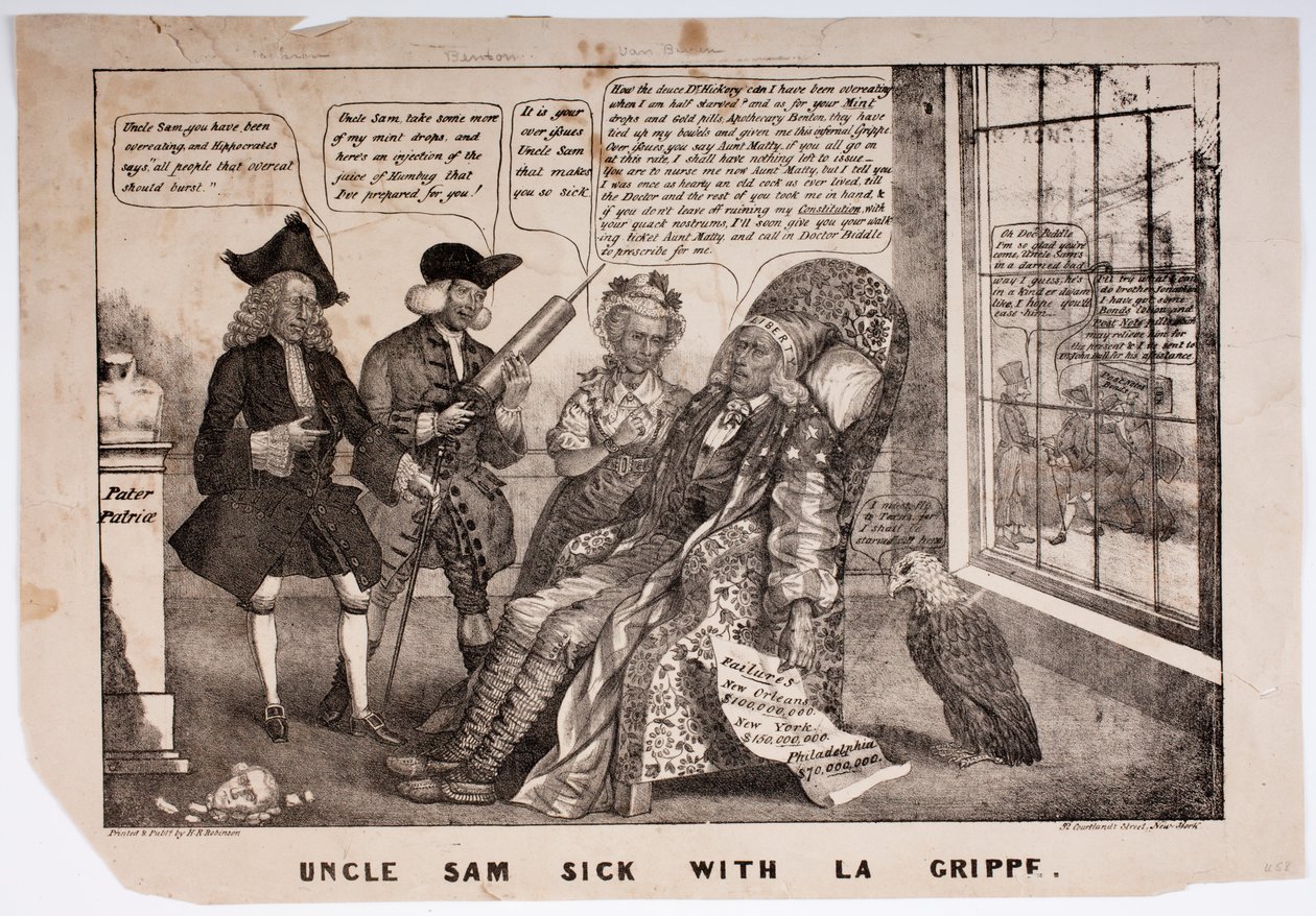 Oncle Sam malade de la grippe, 1837 - American School