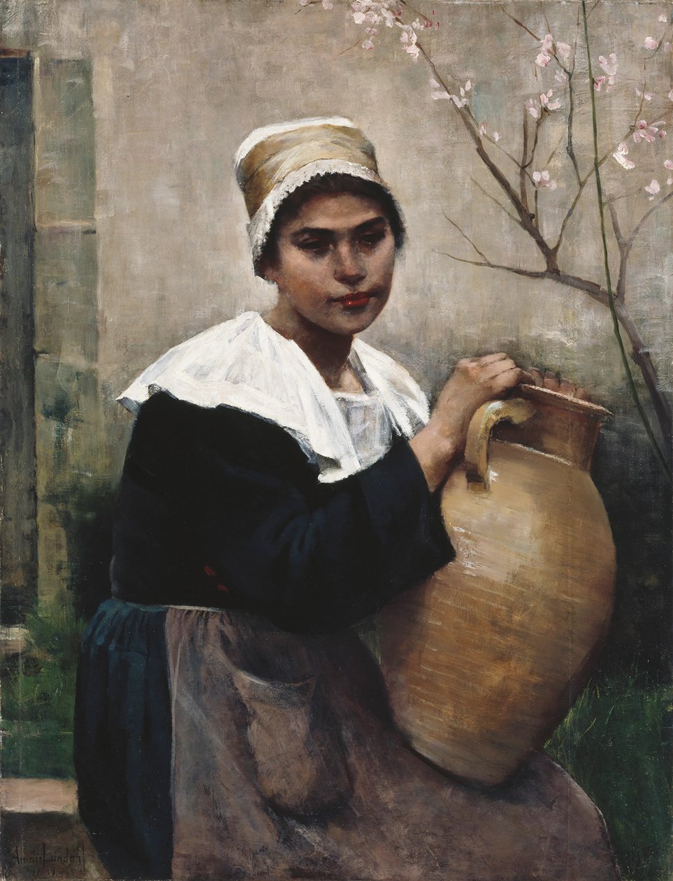 Fille bretonne tenant une jarre - Amélie Lundahl